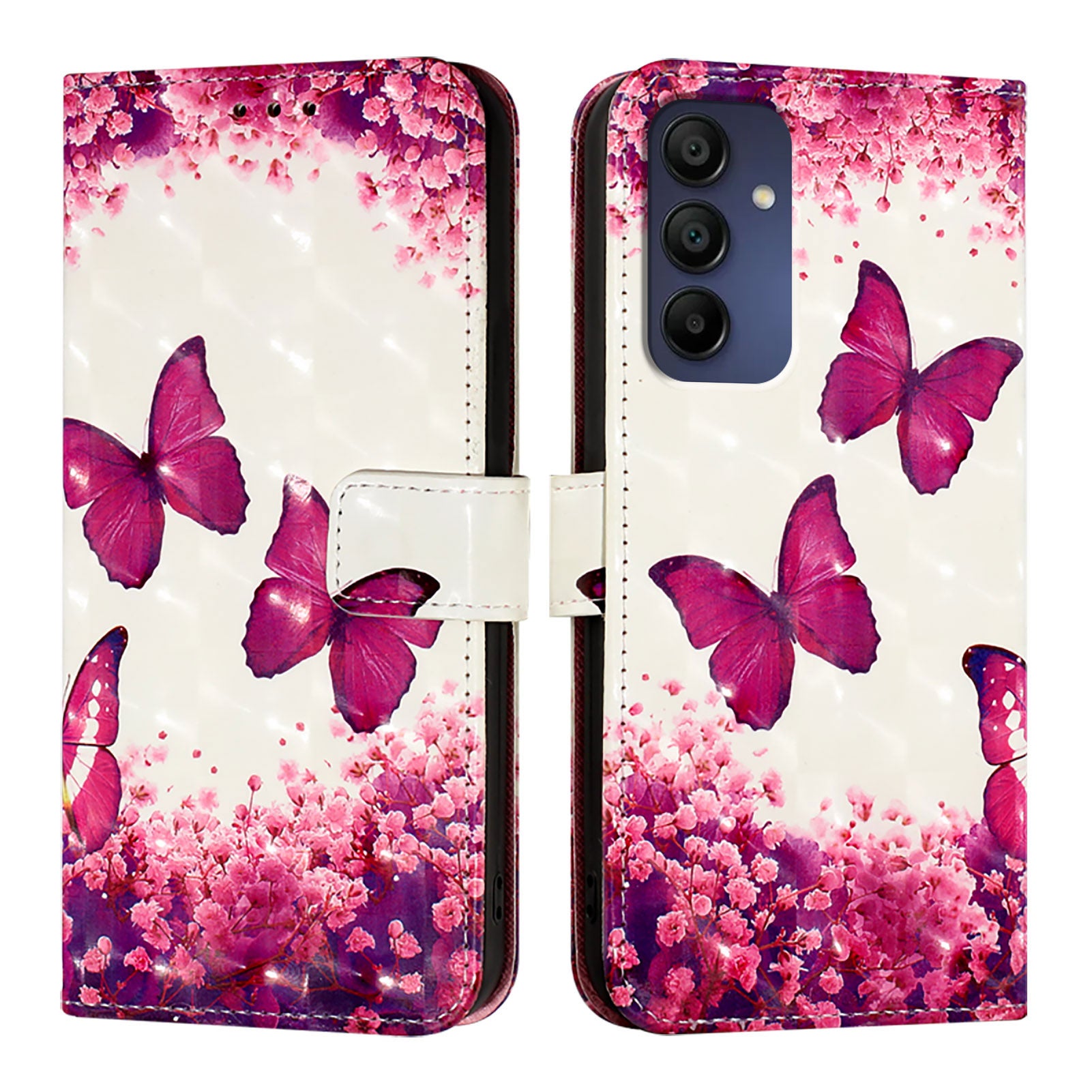 For Samsung Galaxy A16 5G / A16 4G Leather Case YB Pattern Printing Leather Series-2 Pattern Printing Wallet Stand Cover - Rose Butterflies For Samsung Galaxy A16 5G / A16 4G Leather Case YB Pattern Printing Leather Series-2 Pattern Printing Wallet Stand Cover - Rose Butterflies